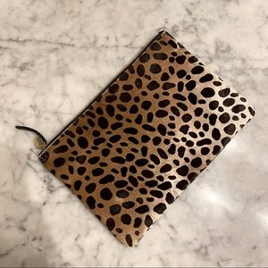 Leopard printed calf hair clutch
